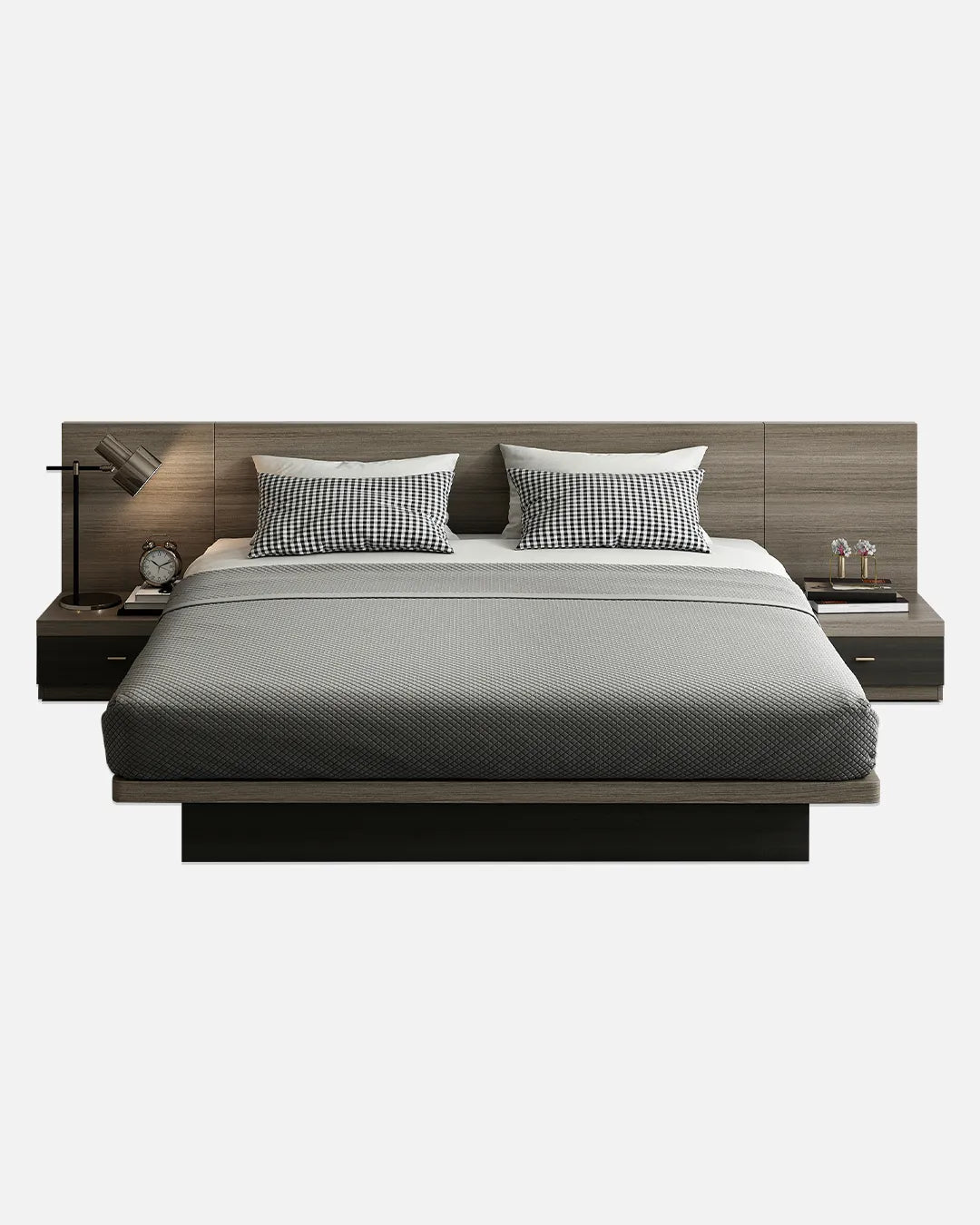 Base de lit moderne double couleur gris avec fini en bois